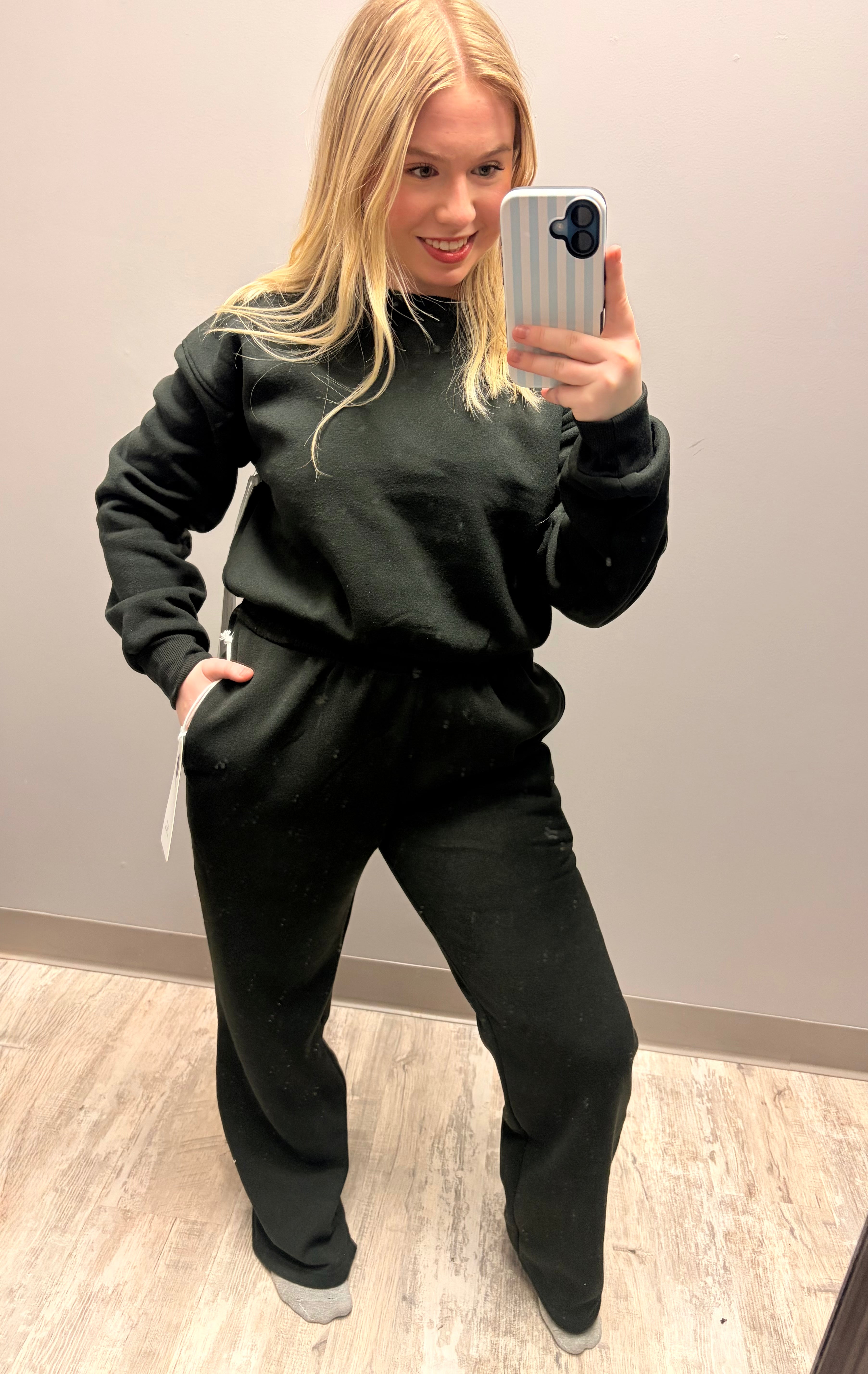 Black Cropped Two-Piece Cozy Fleece Set