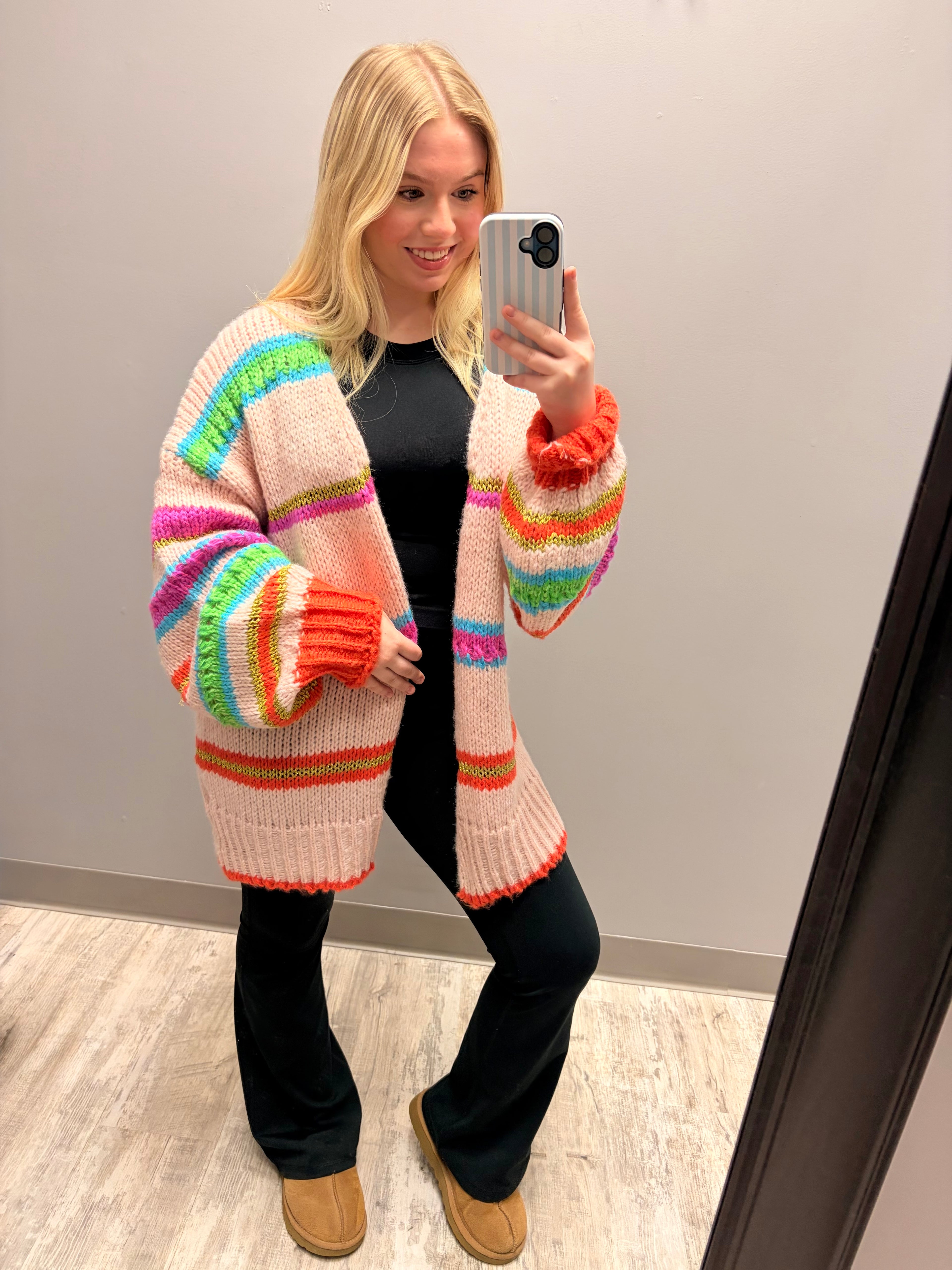 Multicolor Striped Knit Cardigan