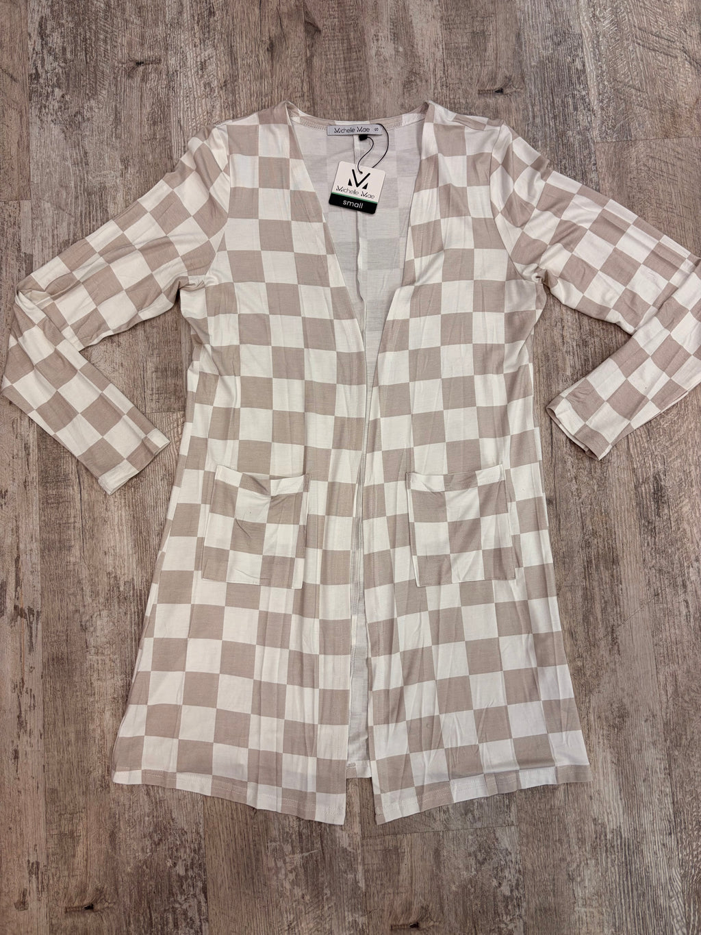 Cream Checkered Lightweight Cardigan with Pockets