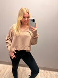 Ribbed V-Neck Long Sleeve Top