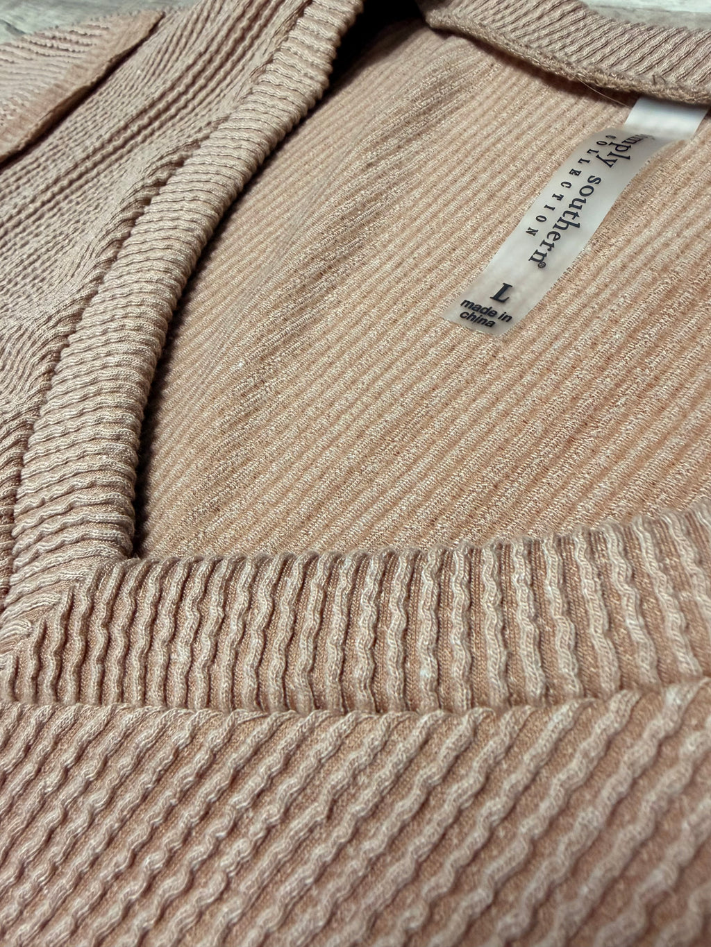 Ribbed V-Neck Long Sleeve Top