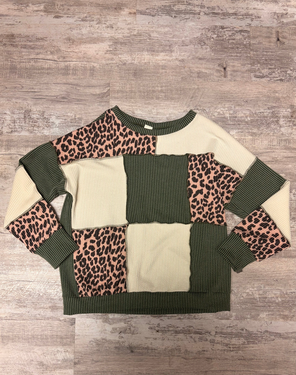 Olive Leopard Colorblock Top