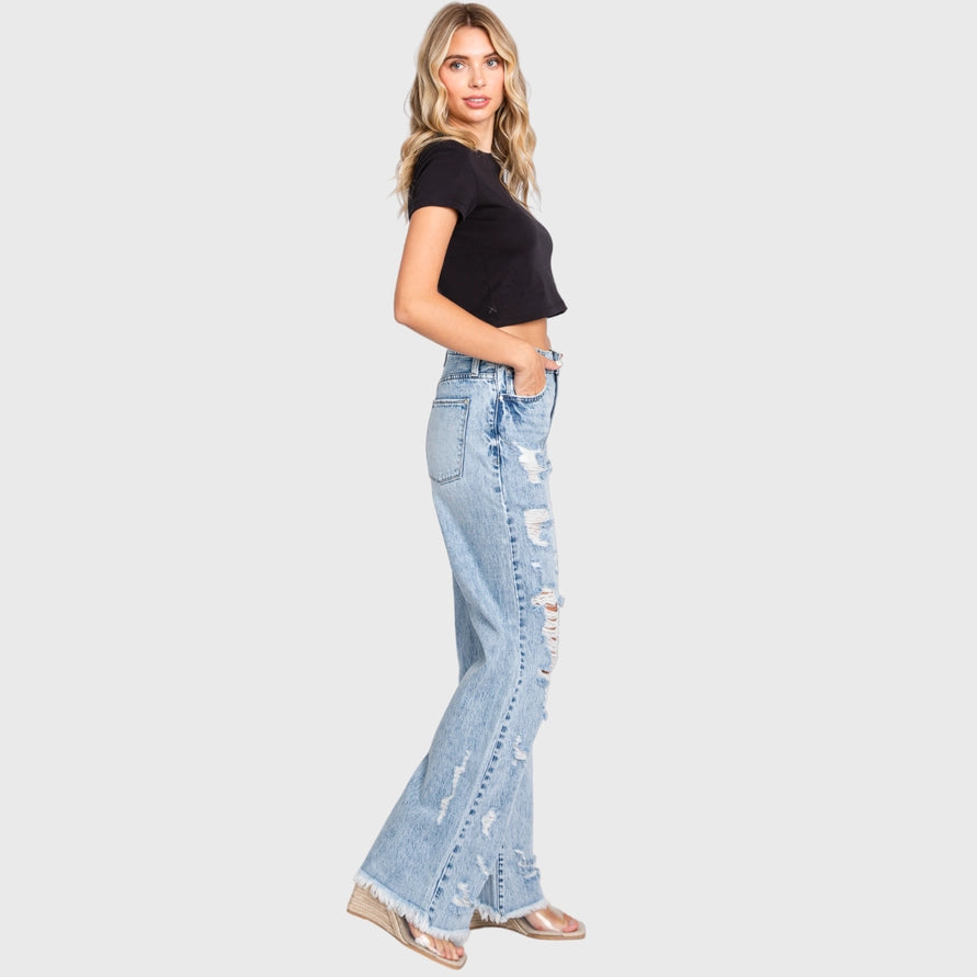 High Rise Distressed Vintage Flare Jeans