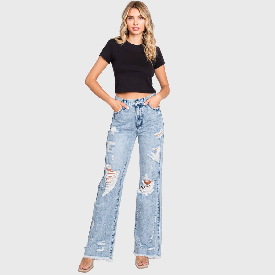 High Rise Distressed Vintage Flare Jeans