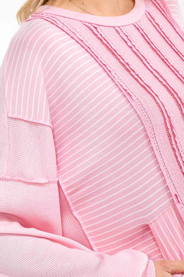 Pink Textured Stripe Pocket Top