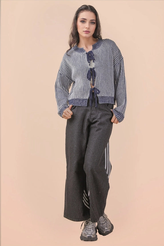 Navy Tie Front Cozy Sweater - Effortless Cozy Style