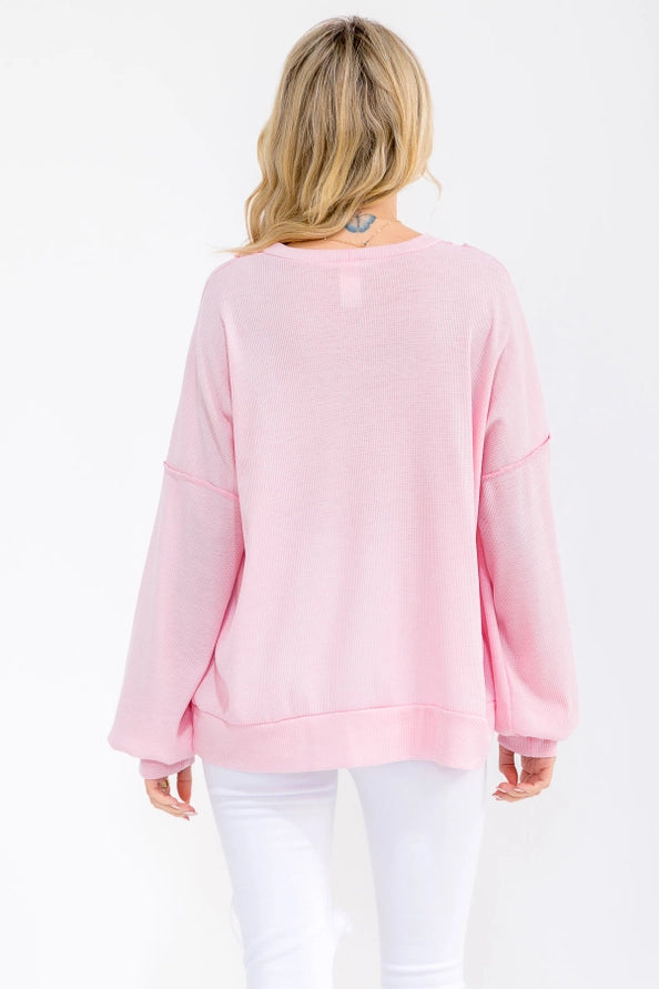 Pink Textured Stripe Pocket Top