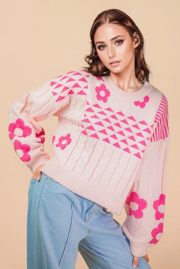 Pink Bubble Sleeve Sweater | Women's Statement Knit Top
