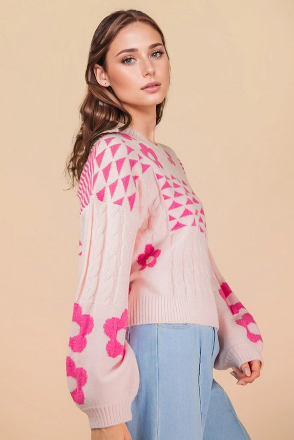 Pink Bubble Sleeve Sweater | Women's Statement Knit Top