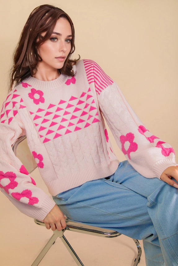 Pink Bubble Sleeve Sweater | Women's Statement Knit Top